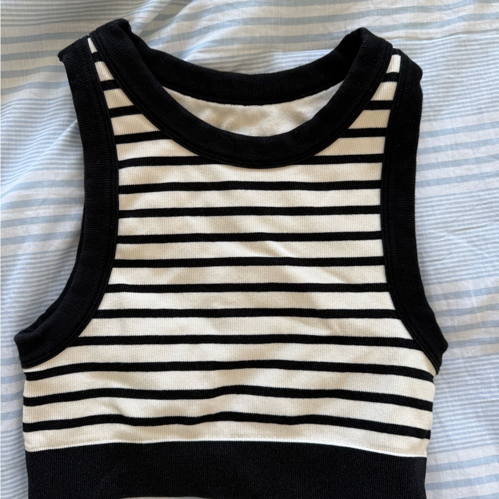 Aerie Black and White Striped Tank Top